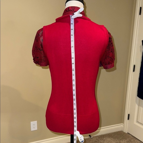 George Blouse Red and Black Fitted Ruffled Fooler Top with Vest Women’s Sz S - Picture 4 of 9